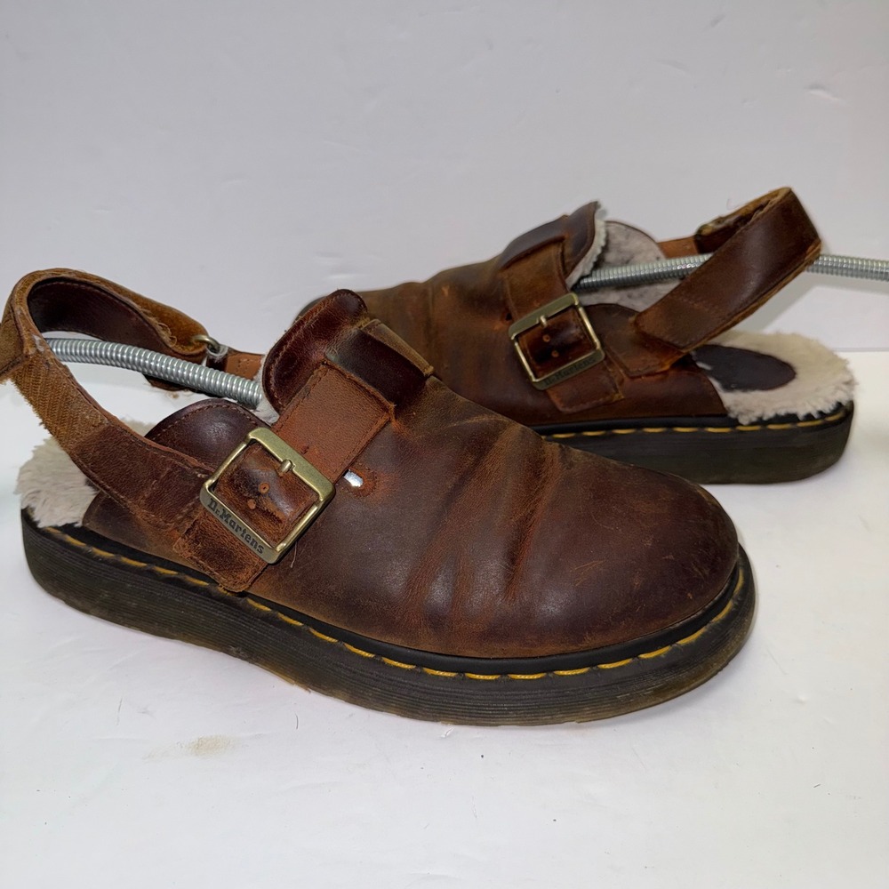 Dr. Martens Jorge II Clogs Mens 9 Brown Leather Fur Lined Mule Slingback Sandals